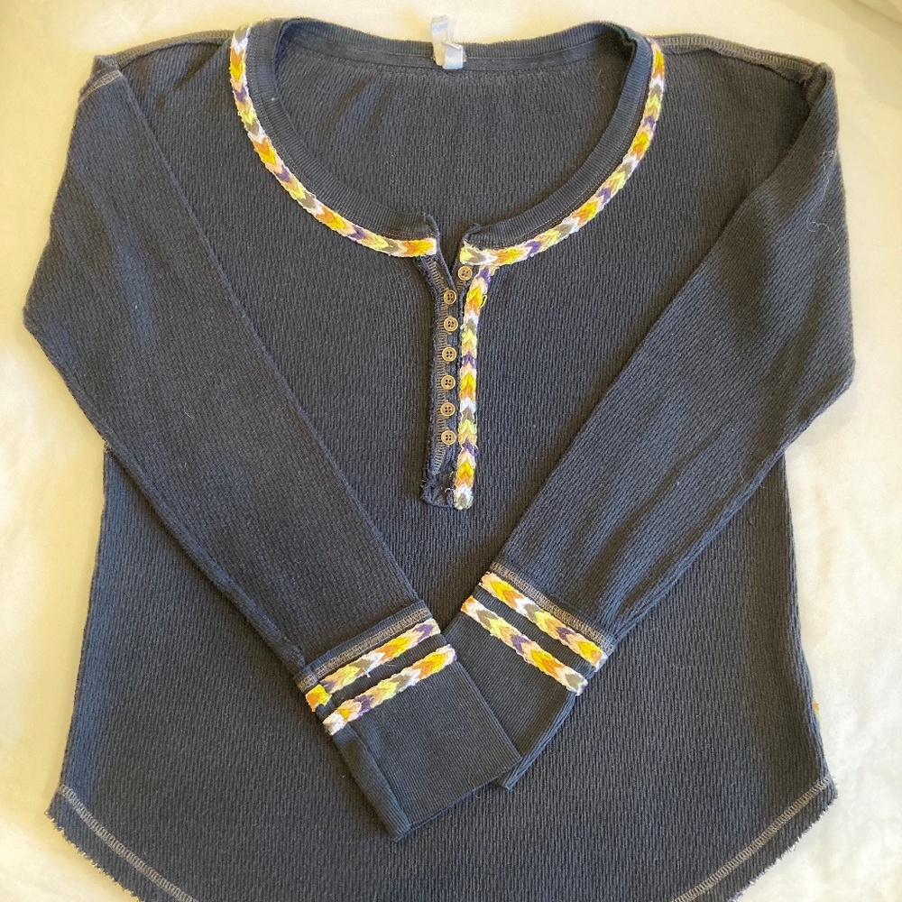 Free People "We the Free" Long Sleeve T with Embroidered Detail